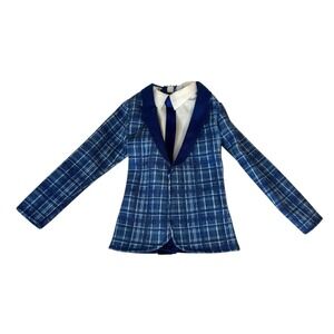 Ken Barbie Fashionista Fashion Pack Plaid Suit Blue Jacket Tie Blazer Top Only
